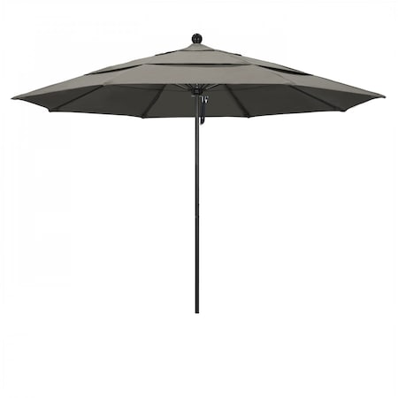 California Umbrella 11' Black Aluminum Market Patio Umbrella, Pacifica Taupe 194061333952
